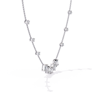 PT950 Five Emerald Cut Lab Grown Diamond <b>Necklace</b> Round Diamond Accents on a Dainty Chain Diamond Platinum Jewellery - Product Image 4