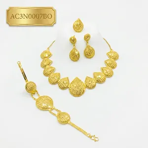 Ensemble de bijoux élégants plaqués or africain, collier court, boucles d'oreilles, bracelet, bague pour femmes - Product Image 2