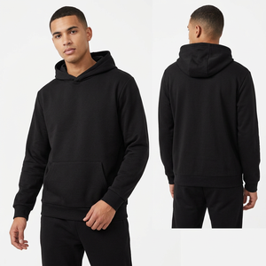 Sweat-shirt à capuche noir pour homme, manches longues, couleur unie, pull décontracté avec poche avant, coton mi-lourd, coupe classique, pour l'automne - Product Image 4