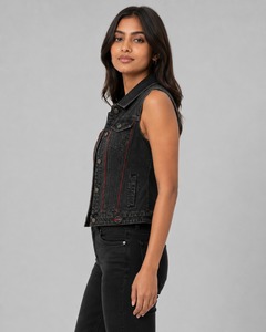 Fashion <b>Denim</b> Vest <b>Sleeveless</b> Jean <b>Jacket</b> with Durable Button Women Closure Classic Design for Layering Travel and Daily Out - Product Image 2
