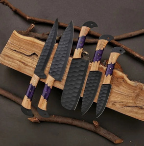 Ensemble de couteaux de cuisine professionnels en acier inoxydable, revêtement poudré, fabrication artisanale, manche en bois et résine, fabricant direct, OEM - Product Image 5