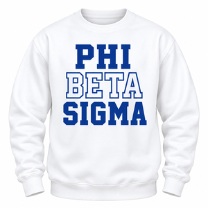Phi Beta Sigma <b>Men</b> <b>White</b> Crew Neck <b>Sweatshirt</b> with Blue Greek Letter Graphic Long Sleeve Fleece Pullover Casual Fraternity - Product Image 3