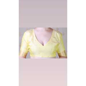 Sari de Seda Suave Amarillo Claro Elite Weaves con Tejido Kamdhenu y Zari, Sari de Fiesta Tejido, 650g - Product Image 6