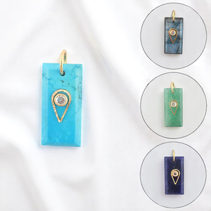 Colgante de joyería DIY - Rectángulo de sodalita chapado en oro con circonita cúbica y anilla de unión - Product Image 2