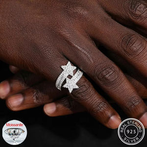 Bague unisexe en argent 925 plaqué rhodium, motif étoile de David glacée, style hip-hop, pour mariage, fête, championnat, avec diamant Moissanite, cadeau - Product Image 4