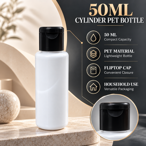 Bouteille en PET noire avec bouchon 50 ml |   Bouteille d'emballage cylindrique à couvercle rabattable pour le stockage domestique et les soins quotidiens – Vente en gros et fournitures en vrac - Product Image 5