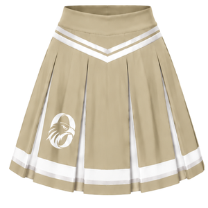 Jupe plissée beige de cheerleading avec bordure à rayures blanches, uniforme de performance athlétique pour femmes et filles, tenue d'équipe - Product Image 1