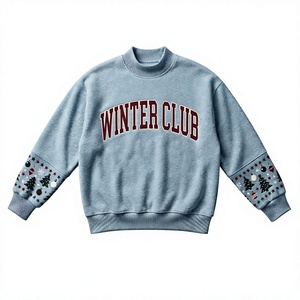 Women Light Blue MockNeck <b>Christmas</b> Sweatshirt Frosty Season Graphic Winter Pullover with Festive Sleeve and Collar Print - Product Image 4