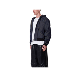 Sweat-shirt à capuche zippé en jean pour homme, coupe oversize, couleur unie, décontracté, hiver, respirant, en coton tissé - Product Image 2