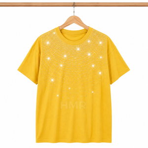 T-shirt Jaune Oversize HMR Brotherhood pour Homme avec Motif à Pois en Strass, Col Rond, Manches Courtes, Style Urbain, en Coton Jersey - Product Image 5