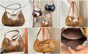 กระเป๋าหนังวัวขนาดใหญ่ทันสมัยของผู้หญิง, สินค้ามาใหม่กระเป๋าสะพายไหล่หนังแท้ลายพระจันทร์ครึ่งเสี้ยวกระดุมทองเหลืองโบราณ - Product Image 4