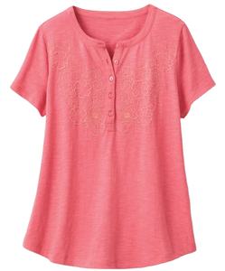 2024 gran oferta camiseta Henley con ojales de mente abierta a la moda para mujer - Product Image 1