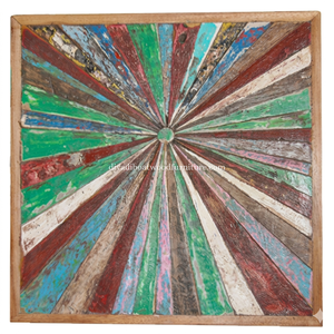 DIVADI Mosaico de Pared Decorativo Náutico de Madera Reciclada Hecho a Mano, Forma Cuadrada, 5cm de Grosor, Pequeño Sol - Product Image 2