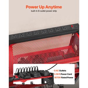 Organizzatore per Utensili a 4 Livelli con 8 Supporti, Stazione di Ricarica per Attrezzi Elettrici, Organizzatore da Parete per Garage con Pannello Forato Laterale - Product Image 3