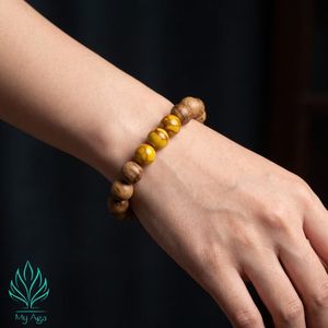 Bracelet en bois d'agar naturel vietnamien ODM pour usage quotidien, apaisant, avec corail fossile jaune AL-SV-0031-10 Unisexe 19cm - Product Image 3