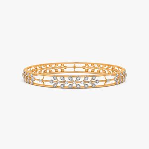Brazalete de Oro Amarillo con Diamantes Cultivados en Laboratorio en Forma de Hoja y Diseño de Enredadera de Varias Filas - Product Image 1