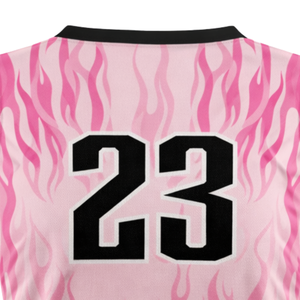 Camiseta de Softbol sin Mangas con Sublimación Completa, Diseño de Llama Rosa, Cuello en V, Uniforme Personalizado para Equipo con Número Impreso en la Espalda - Product Image 6