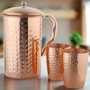 Copper <b>jug</b> set handcrafted style metal water serving set with glasses premium durable reusable kitchen dining drinkware - Product Image 5