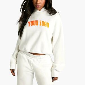 Sudadera con capucha de algodón 100% de alta calidad para mujer, estilo vintage con lavado ácido, hombros caídos, corte cropped y cremallera, personalizable. - Product Image 1