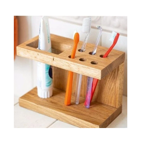 Multi slot organizer Wooden toothbrush and <b>toothpaste</b> <b>holder</b> bathroom accessories oral care storage - Product Image 1