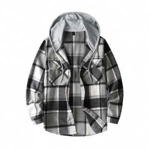 High Quality <b>Men's</b> Hooded Windproof Eco-Friendly Streetwear <b>Flannel</b> <b>Jacket</b> Standard Thickness Casual Zipper Plaid Pattern - Product Image 2