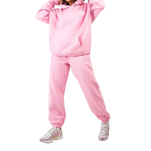 Girls Pink Hooded Tracksuit Set Full Sleeve Solid Color Casual Sweatshirt and Pants with Side Pockets Elastic Waist Autumn Wear - Product Image 1