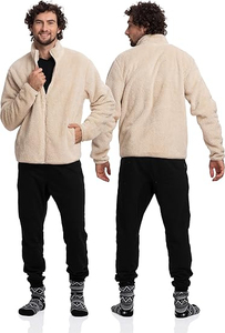 Chaqueta de forro polar premium de 300 GSM, diseño de paneles blancos y negros, logotipo bordado en chenilla personalizado, ropa exterior cálida con cremallera. - Product Image 2
