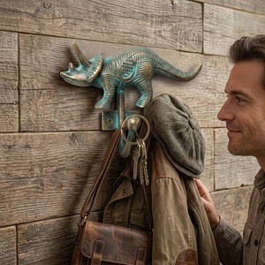 Blue Brass Dinosaur Wall Hook Cast Iron Animal Design Handmade Single Hook Eco-Friendly Durable Vintage for Clothing Novelty - Product Image 2