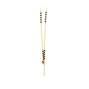 Elegant GLEAMORA ENTERPRISE <b>Rose</b> Gold Plated 14K Yellow Gold IGI Certified Women's Mangalsutra <b>Black</b> Beaded Chain Geometric Cut - Product Image 3