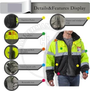 Reflective Safety Clothing With Waterproof Silk Fabric Jacket Black Polyester Safety Jacket High Visibility Workwear - Product Image 5