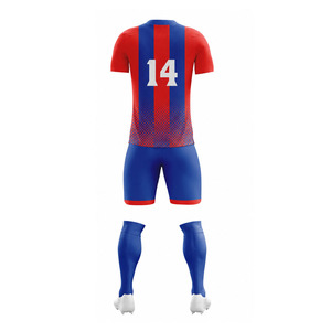 Conjunto de camiseta de fútbol sublimada roja y azul para hombre, manga corta, uniforme ajustado que absorbe la humedad, kit de fútbol, uniformes de fútbol femenino - Product Image 4