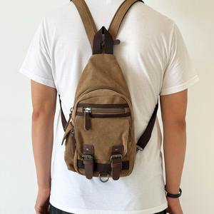 Sac bandoulière unisexe en cuir et toile, style vintage, pour poitrine ou épaule, idéal voyage et extérieur, étanche avec fermeture éclair LCSB-0017 - Product Image 2