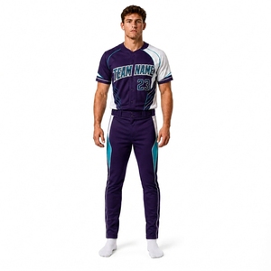 Men Custom Baseball Jersey Pants Uniform Set Breathable Sublimation Team Sportswear Full Button OEM Private <b>Label</b> Manufacturer - Product Image 1
