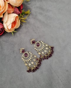Pendientes de diseñador con cuentas de cristal y piedras preciosas talladas en forma de princesa, estilo Jhumka, para mujer, tradicionales, para fiestas y eventos, venta al por mayor. - Product Image 2