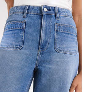 Pantalones Vaqueros de Pierna Ancha con Lavado Vintage Personalizado, Desgastados, Rotos, con Lazo de Diamantes de Imitación, Jeans de Pierna Ancha para Mujer, Fabricantes de Jeans - Product Image 2