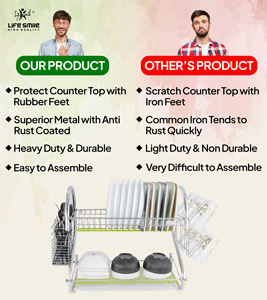 Égouttoir à vaisselle LIFE SMILE pour cuisine, acier inoxydable de haute qualité, 2 niveaux, avec porte-ustensiles, organisateur de cuisine - Product Image 6