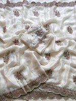 Sari de créateur en soie satinée cationique de qualité supérieure, multicolore, toutes saisons, avec broderie lourde et travail au fil doré