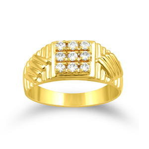 Anillo de Diamantes para Hombre Listo para Brillar, Anillo Premium de Oro Amarillo con Diamantes Cuadrados Agrupados y Hombro Texturizado de Diseño - Product Image 1