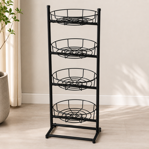 Black Metal 4 Tier Round Wire <b>Basket</b> Plant Stand Indoor Flower Pot Rack Garden Display <b>Shelf</b> for Home Balcony Decor - Product Image 2