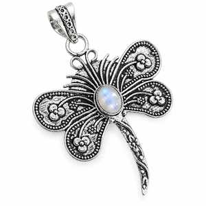 Colgante de piedra lunar arcoíris natural hecho a mano con forma de mariposa, collar artesanal bohemio, amuleto, joyería, regalo para mujer - Product Image 1