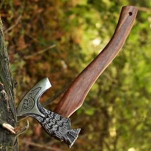 THEWIZ CRAFTS Handmade High Carbon Steel Viking Tomahawks Industrial Grade Survival Camping Hatchet Wooden <b>Handle</b> Leather Sheath - Product Image 4