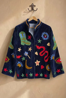Veste bomber en velours de coton à motif floral brodé Suzani, faite à la main, style bohème vintage, réversible, courte, ethnique, printemps