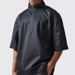 <b>Men's</b> Black Quarter-<b>Zip</b> Short Sleeve Shirt <b>Jacket</b> Quick Dry Sporty Regular Fit Summer Wear - Product Image 1