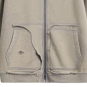 Sudadera con Capucha y Cremallera para Hombre, Talla Grande, Color Sólido, con Bolsillo, Informal, 100% Algodón, Felpa Francesa, para Otoño - Product Image 3