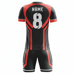 Custom Sublimated Soccer Jersey Men's V-Neck Short Sleeve Moisture Wicking Black <b>Red</b> <b>Striped</b> Athletic Fit Adult Uniform - Product Image 4