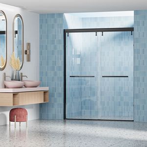 56-60 dentro. W X 76 In. H doppia porta scorrevole Semi-Frameless 5/16 \ "(8mm) trasparente vetro temperato pellicola antideflagrante opaca - Product Image 5