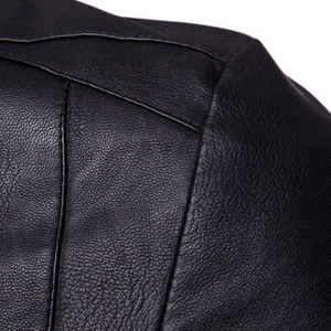 Veste en cuir PU slim fit pour homme, col montant, fermeture éclair, style motard, pour l'automne, longueur normale, couleur unie - Product Image 3