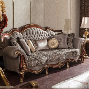 ชุดโซฟาห้องนั่งเล่นสไตล์ฝรั่งเศส ทำจากไม้มะฮอกกานีเนื้อแข็ง แกะสลักด้วยมือ หุ้มเบาะอย่างหรูหรา เฟอร์นิเจอร์คุณภาพสูง ผลิตในอินโดนีเซีย - Product Image 2