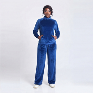 Survêtement en velours pour femme, décontracté, 100% coton molletonné, pour l'hiver, style streetwear, coupe régulière, pantalon à jambe large en velours - Product Image 1
