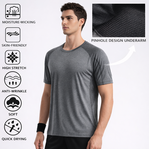 T-shirt de sport pour homme, été, séchage rapide, UPF 50, pickleball, respirant, protection UV, manches raglan, col rond, OEM ODM - Product Image 3